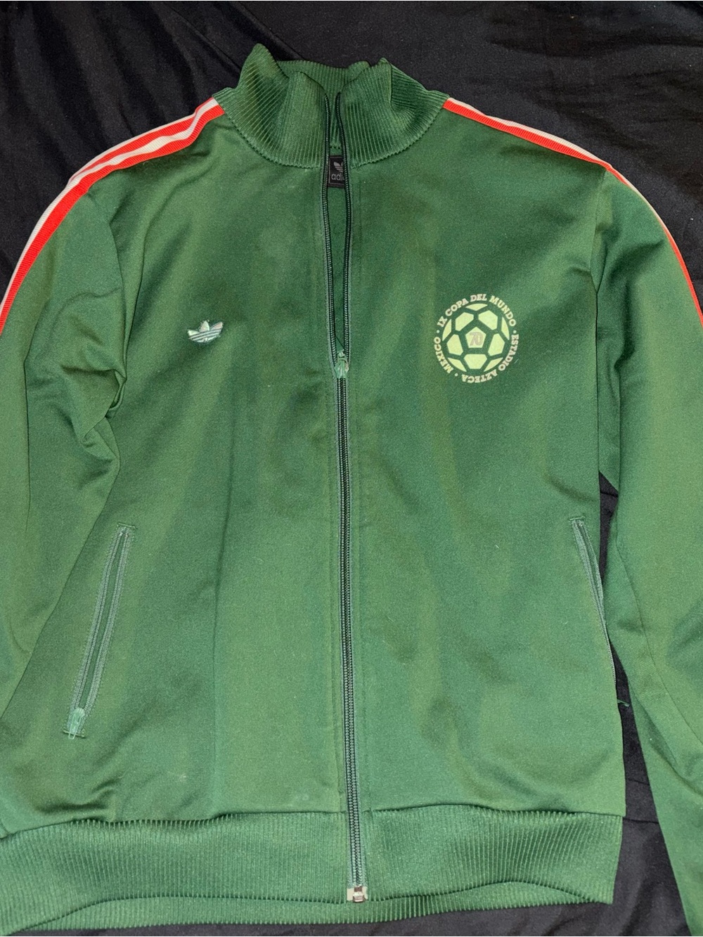 vintage adidas Green Men's La copa 70 Track Jacket with Red Shoulder Stripes